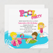 Roze poolpartij Alle meisjes Uitnodiging (Voorkant / Achterkant)