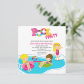 Roze poolpartij Alle meisjes Uitnodiging (Staand voorkant)