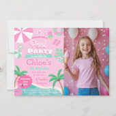 Roze poolpartij Birthday Kaart (Voorkant)