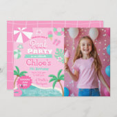 Roze poolpartij Birthday Kaart (Voorkant / Achterkant)