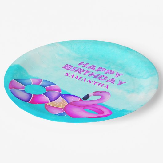 Roze poolpartij Birthday Papieren Bordje (Gekanteld)