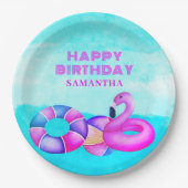 Roze poolpartij Birthday Papieren Bordje (Voorkant)