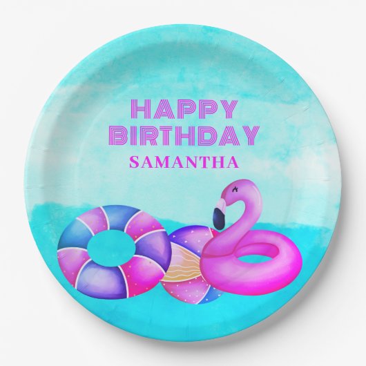 Roze poolpartij Birthday Papieren Bordje (Voorkant)