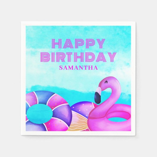 Roze poolpartij Birthday Servet (Voorkant)