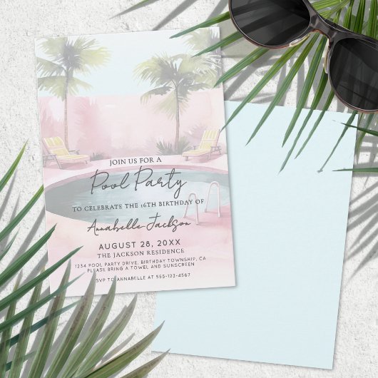 Roze Poolparty 16e Verjaardag Kaart