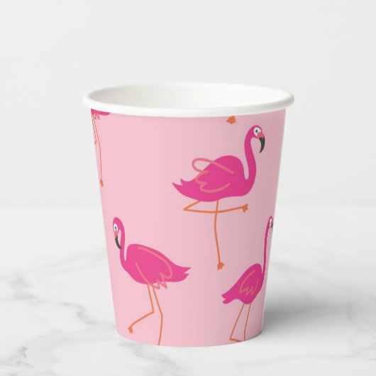 Roze Poolparty Malibu Flamingo Retro Papieren Bekers (Achterkant)