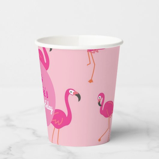 Roze Poolparty Malibu Flamingo Retro Papieren Bekers (Links)