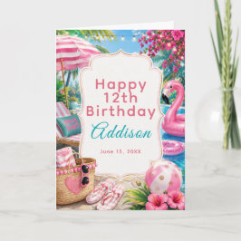 Roze Poolparty Meisjes Verjaardag Kaart