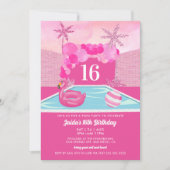 Roze Poolparty Verjaardag Kaart (Voorkant)