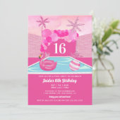 Roze Poolparty Verjaardag Kaart (Staand voorkant)