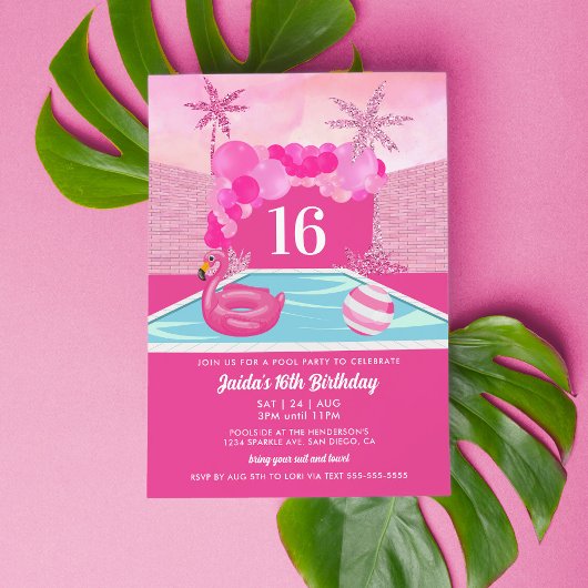 Roze Poolparty Verjaardag Kaart