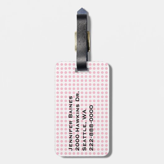  roze poolpunten en Flamingo Custom Bagagelabel (Achterkant verticaal)