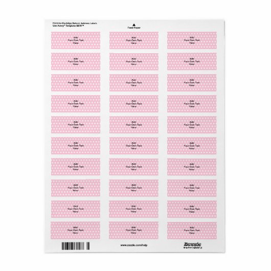 Roze poolpunten, met aangepaste zwarte tekst. etiket (Full Sheet)