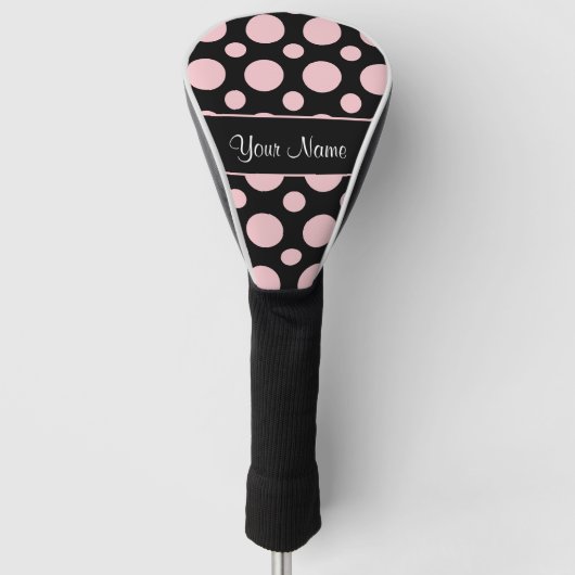 Roze poolpunten op zwarte achtergrond golfheadcover (Voorkant)