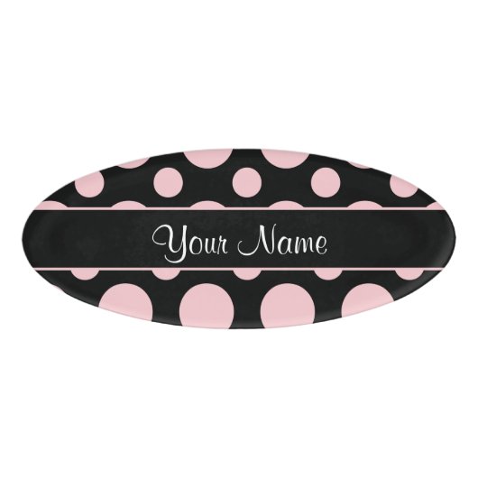 Roze poolpunten op zwarte achtergrond naambadge (Voorkant)