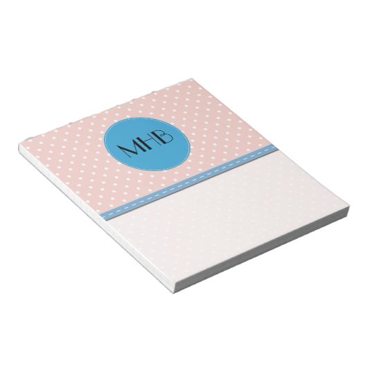 Roze poolpunten, pokadots, Stippen, monogram Notitieblok (Schuin)