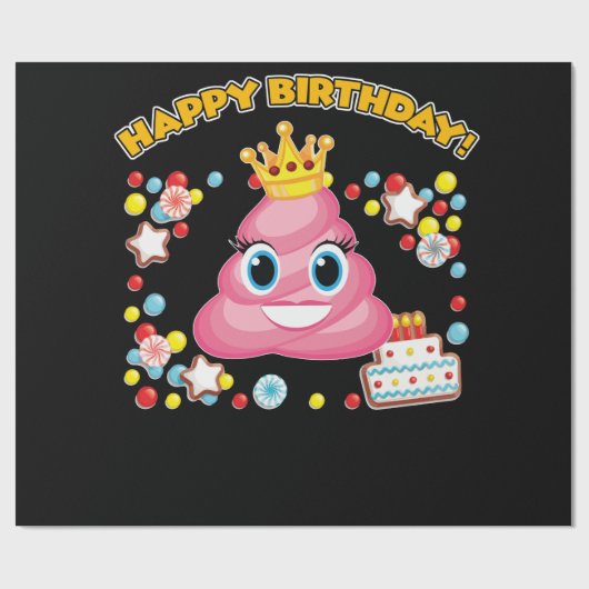 Roze Poop Emoji Happy Birthday Girls Cadeaupapier (Vlak)