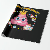 Roze Poop Emoji Happy Birthday Girls Cadeaupapier (Uitgerold)