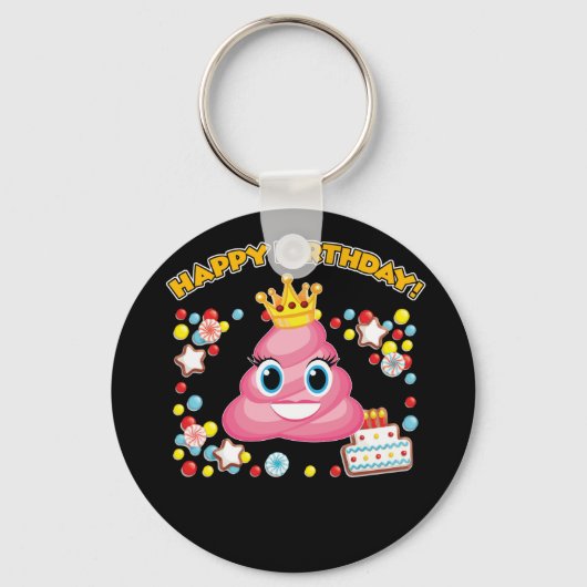 Roze Poop Emoji Happy Birthday Girls Sleutelhanger (Voorkant)