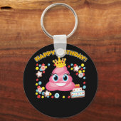 Roze Poop Emoji Happy Birthday Girls Sleutelhanger (Voorkant)