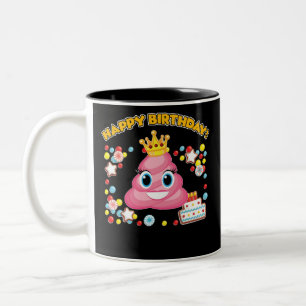 Roze Poop Emoji Happy Birthday TShirt Tweekleurige Koffiemok
