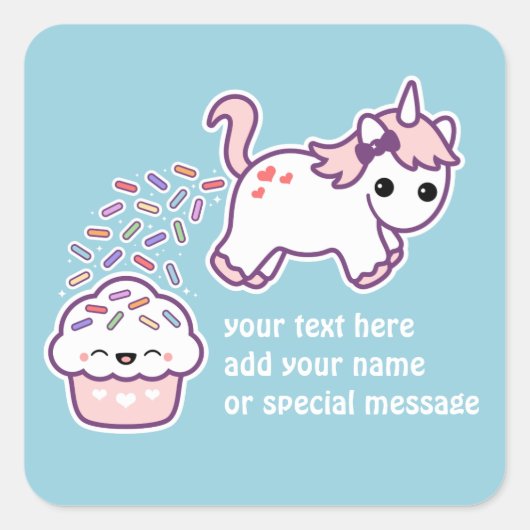 Roze Pooping Unicorn Vierkante Sticker (Voorkant)