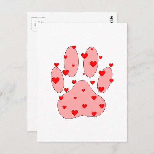 Roze poot afdrukken met hart briefkaart (Voorkant / Achterkant)