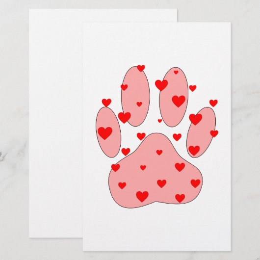 Roze poot afdrukken met hart briefpapier (Voorkant / Achterkant)