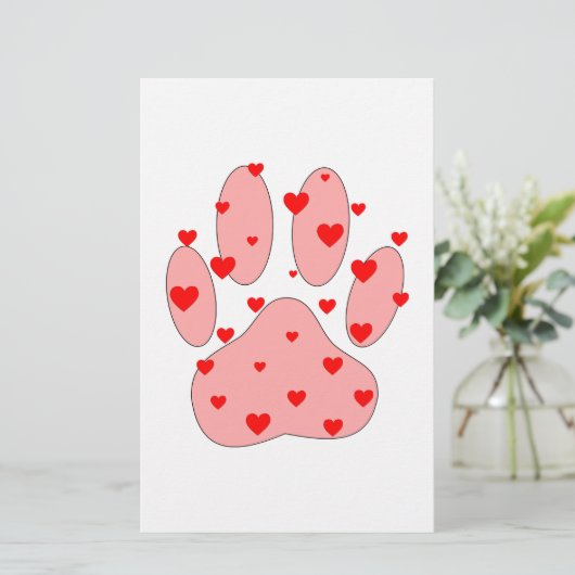 Roze poot afdrukken met hart briefpapier (Staand voorkant)