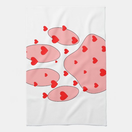 Roze poot afdrukken met hart theedoek (Verticaal)