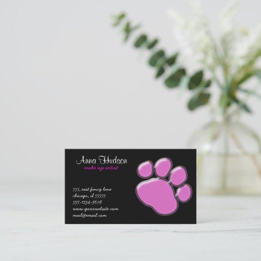 Roze poot, Dog Groomer, Dog Walker, Pet Shop Visitekaartje (Staand voorkant)