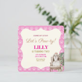 Roze Poot Hond Verjaardagsfeest Uitnodiging (Staand voorkant)