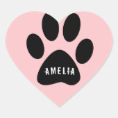 Roze poot printkaart met naam hart sticker (Voorkant)