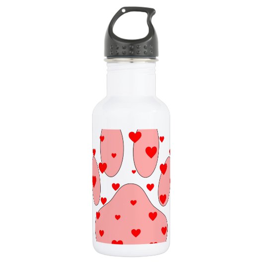 Roze pootafdruk met harten waterfles (Voorkant)