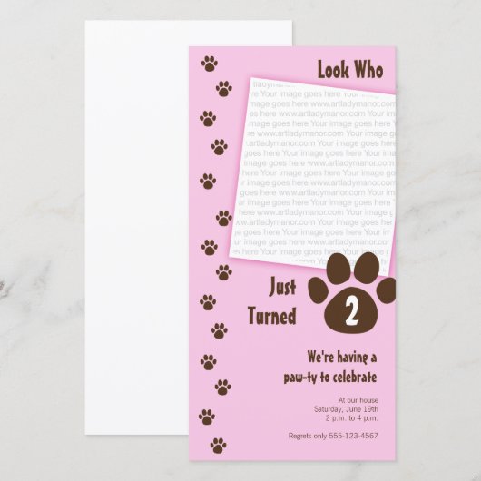 Roze pootafdruk verjaardagsuitnodiging (Voorkant / Achterkant)