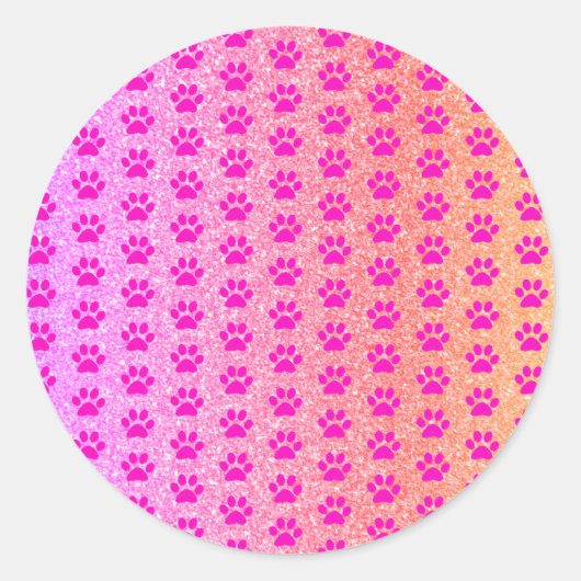 Roze Pootafdrukken Roze Gouden Glitter Mooie Meisj Ronde Sticker (Voorkant)