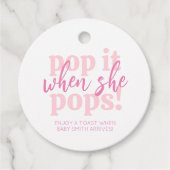Roze Pop als ze Baby shower Gift Pop Bedankjes Labels (Voorkant)