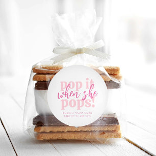 Roze Pop als ze Baby shower Gift Pop Ronde Sticker