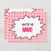 Roze Pop Art Birthday Party Invitation Kaart (Voorkant / Achterkant)