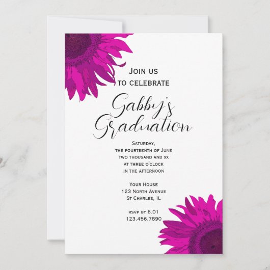 Roze Pop Art Flower Graduparty Invitation Kaart (Voorkant)