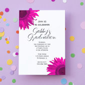 Roze Pop Art Flower Graduparty Invitation Kaart