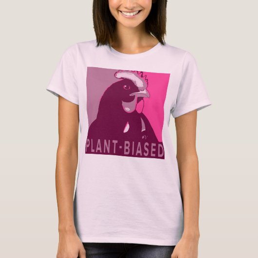 Roze Pop Art Geïnspireerd Kip Tshirt Plant-Biased (Voorkant)