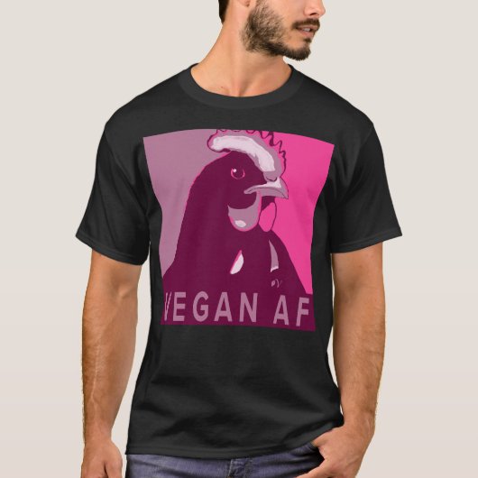 Roze Pop Art Geïnspireerd Kip Tshirt Vegan AF (Voorkant)