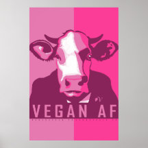 Roze Pop Art Koe Poster - Vegan AF