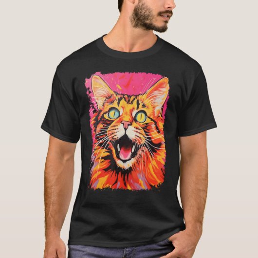 Roze Pop Art Oranje Gingerval Kat T-shirt (Voorkant)