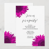 Roze Pop Art Sunflower Party Invitation Kaart (Voorkant / Achterkant)