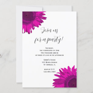 Roze Pop Art Sunflower Party Invitation Kaart