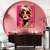 Roze Pop Art Vrouw Portret Poster