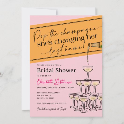 Roze Pop de Champagne Tower Vrijgezellenfeest Kaart (Voorkant)