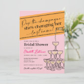 Roze Pop de Champagne Tower Vrijgezellenfeest Kaart (Staand voorkant)